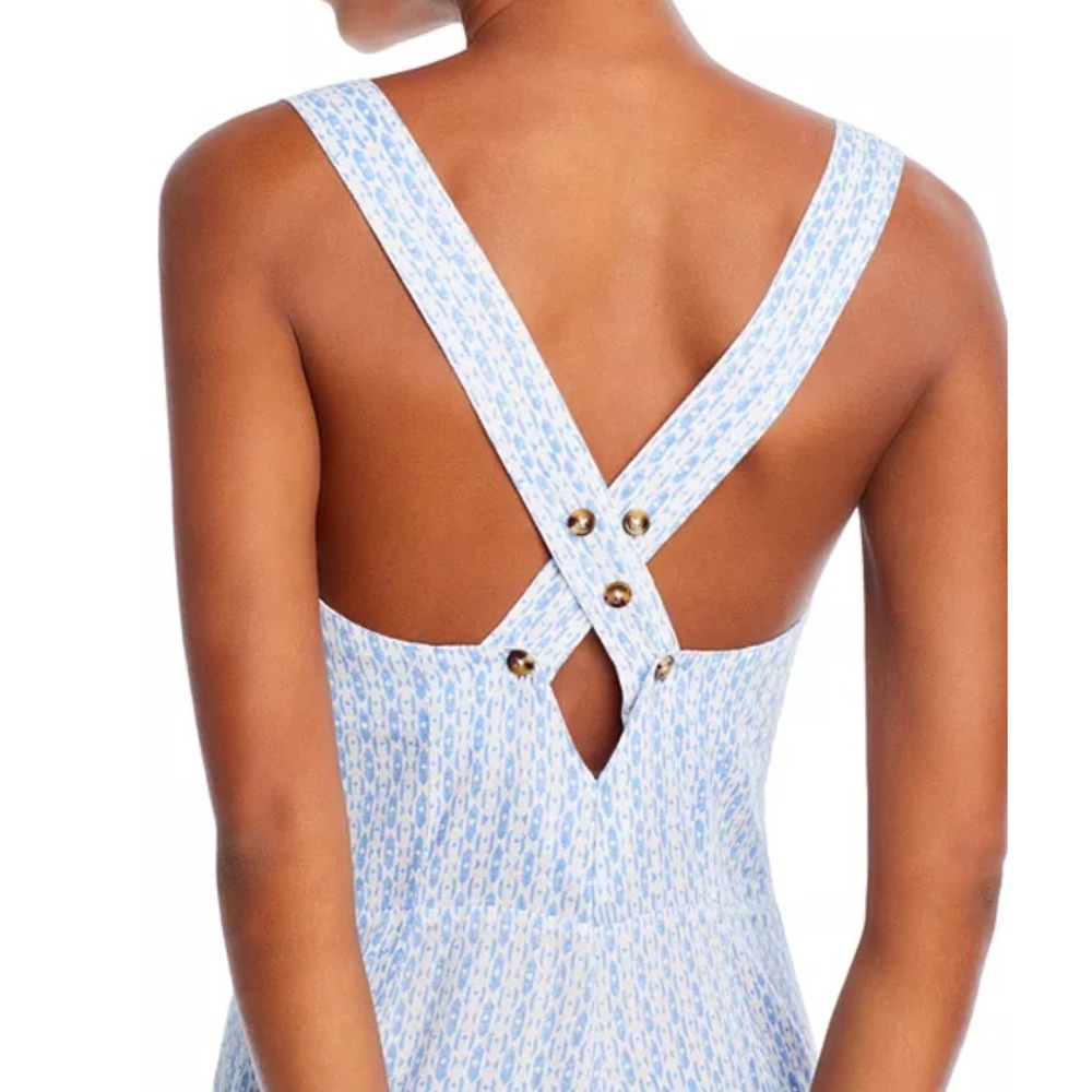 Ciao Lucia Azure Blue White Cotton Button Front Cross Back Midi Dress Small - Picture 6 of 15
